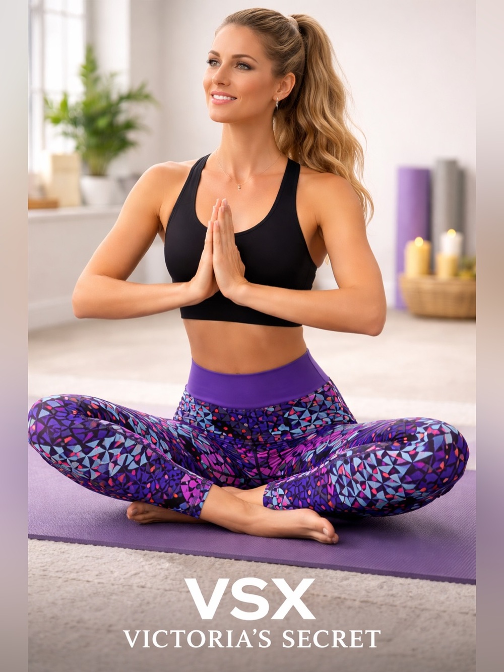 3/$20✨VSX Victoria's Secret Knockout Purple, Blue & Black Geometric Leggings